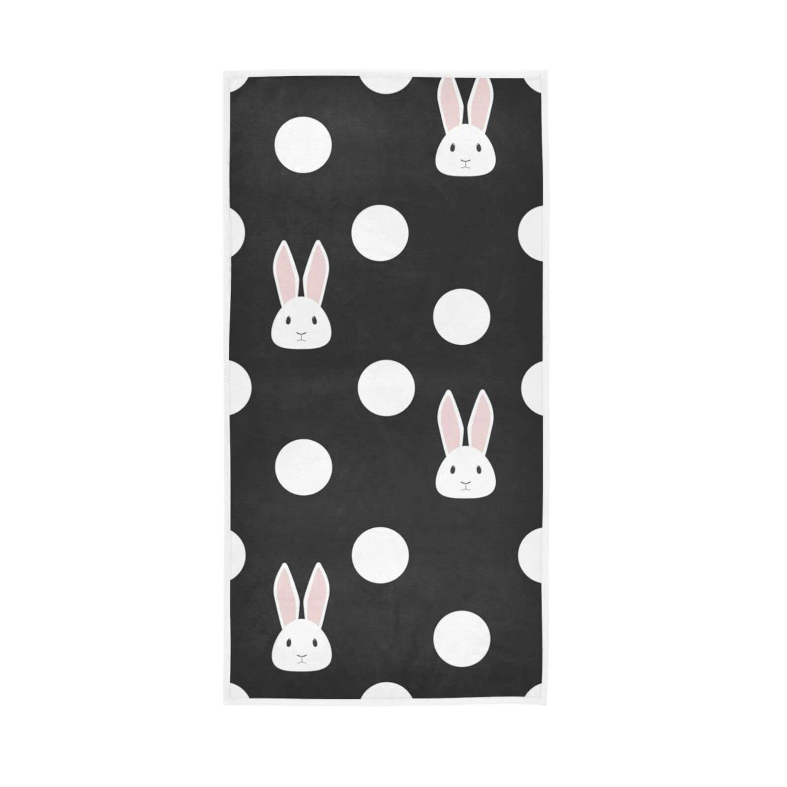 HUYGD Hand Towels Rabbit White Polka Dot Decor Fingertip Soft Face Towel Absorbent Bathroom Kitchen Towels