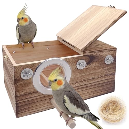 Image of kathson Parakeet Nesting Box,Wooden Cockatiel Breeding Mating Boxes,Parrots Nest House Hut for Cage,Bird Nesting Box for Budgie,Conure,Canary,Finch and Small Medium Birds, L