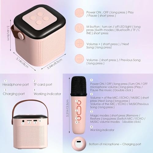 Image of Mini Speaker 10W Mini Speaker with Wireless Karaoke Mic, 8H Playtime,Voice Effects, Multi-Play Modes Type-C Charging Port BT Sport 5.1,Portable Set of-1 (Multicolor Black,White,Peach)