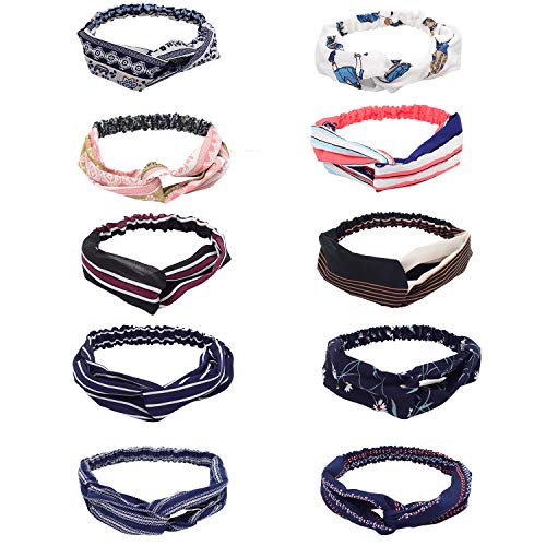 GBYAN headband women for yoga,10Pcs Boho Headbands for Women Vintage Flower Printed Criss Cross Elastic Head Wrap Twisted Cute Hair Accessories