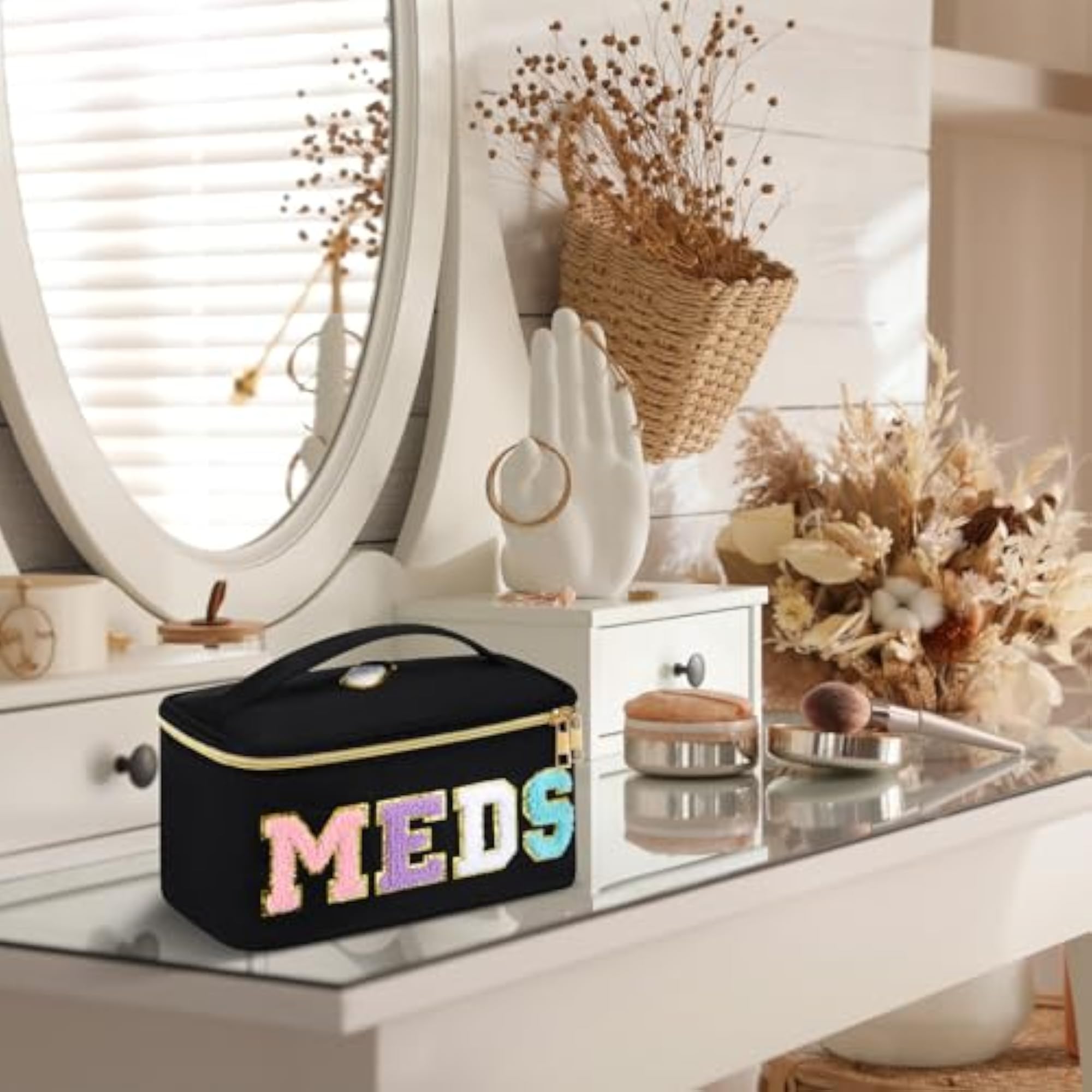 Chenille Letter Bag Nylon Makeup Cases Preppy Patch