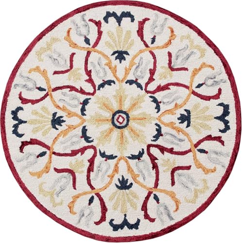 Image of Sifa Carpet Traditional Floral Round Area Rug - Hand-Tufted New Zealand Wool Circular Carpet for Dining Room & Bedroom Weight -39 Pund, Size-8x8 Feet (96x96 Inch Round)