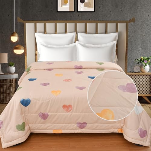 Image of FRESH FROM LOOM Microfiber All Seasons Collection Micro Fiber Comforter | Dohar | Quit | Single Bed | Double Weaved | Washable | Hypoallergenic Skin Friendly (Heart-Brown | 60x90 in, Single Bed)