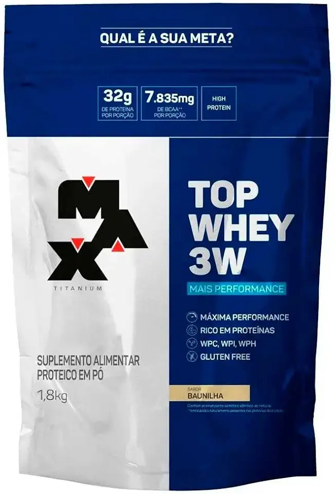 Max Titanium Top Whey 3W + Performance Refil 1 8Kg Baunilha V01