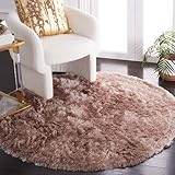 SAFAVIEH Paris Shag Collection 5' Round Beige SG511 Handmade Silken Glam 2.5-inch Thick Area Rug