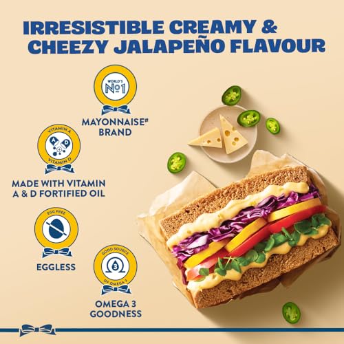 Image of Hellmann's Cheezy Jalapeno burst Mayo, 85g, for Ultimate Sandwich Experience, with Cheese and Jalapeno, 100% Vegetarian, World's No.1 Mayonnaise Brand