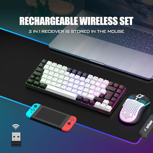 RedThunder K84 75% Wireless Gaming Keyboard and Mouse Rainbow Backlight UK Layout 85 Keys TKL Ultra Compact Mini Design Lightweight Honeycomb Gaming Mouse for PC Mac PS5 Office Gamers (White-Black) - Image 3