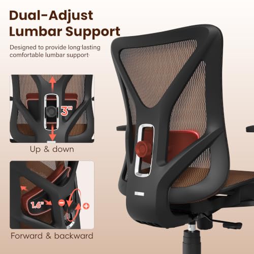 Image of Ergonomic Office Chair, Mesh Computer Desk Chairs with BIFMA X5.1 Certified, Adjustable Lumbar Support, 3D Arm, Tilt Back, Wide Seat, Comfy Swivel Work Task Chair for Company and Home (Sunset Orange)