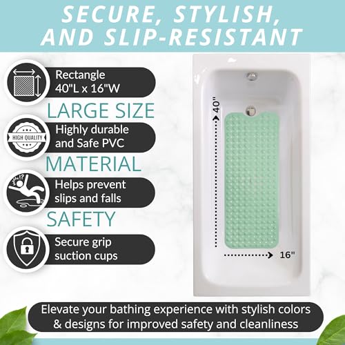 Image of ENKOSI Bath Mat - Large Non Slip Bathtub & Shower Mat - Extra Long 40 X 16 Inch Bathroom Mats for Tub Nonslip Anti Slip Bathmats (40X16 Aqua Green 1-Pack)