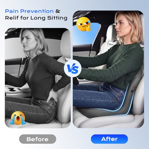 Image of Coverado Car Seat Cushion and Lumbar Support Pillow One Piece, Napa Leather Memory Foam Ergonomic Back Support Driving Seat Cushion for Back Pain, Non-Slip Washable Cushion for Car, Driver, Office