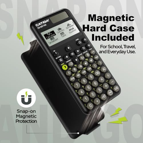 Image of CATIGA Black Scientific Calculator with Textbook-Style HD Display, Solar & Battery Scientific Calculators for College, High School & Engineering Students, Icon Menu & Magnetic Hard Case, CS-991NX