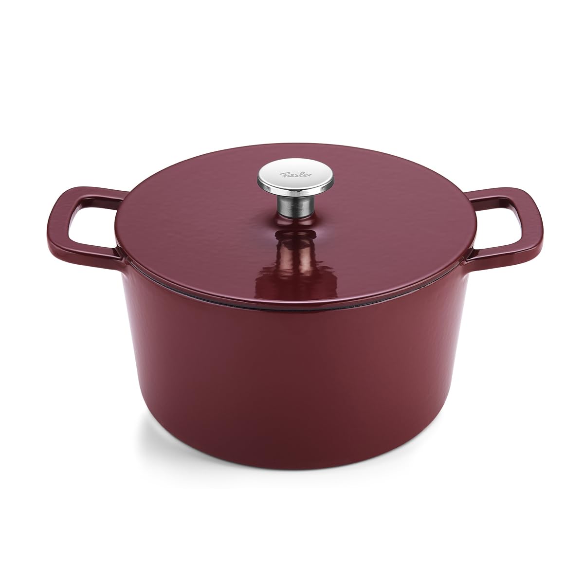 Fissler, Moments Collection Gusseisen-Bräter (Ø 24 cm), emailliert, rund, Cocotte mit AromaStar-Funktion, Induktion, Burgunderrot Küche, Haushalt & Wohnen