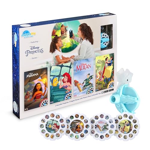 Image of Moonlite Mini Projector with 4 Disney Princess Stories - A New Way to Read Stories Together - 4 Digital Stories with Light Projector - Disney Princess Toys and Gifts for Kids Ages 1 and Up