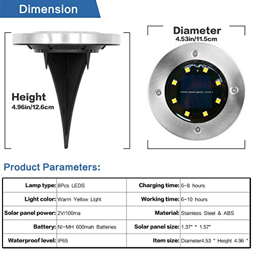 Solar Ground Lights - 8 Led Solar Garden Lights Outdoor，Disk Lights Waterproof In-Ground Outdoor Landscape Lighting for Lawn Patio Pathway Yard Deck Walkway Flood Light Dekugaa (8)