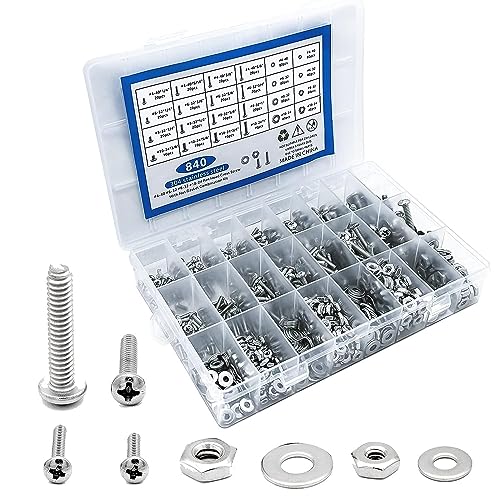 840 Pieces 4-40# 6-32# 8-32# 10-24 nut and Bolt Combination kit 304 Stainless Steel Combination nut and Bolt Screw Washer