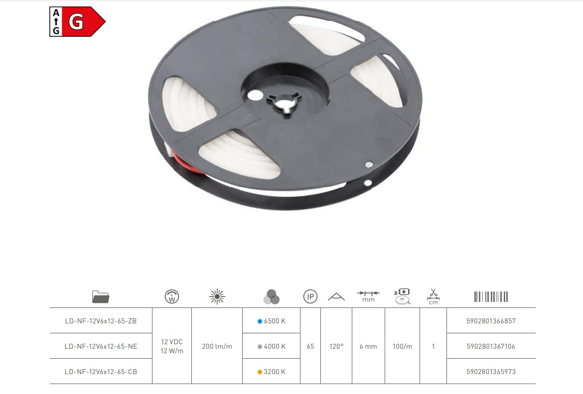 GTV LED NEON flex 12V | warmweiß 3200 K | wasserdicht IP65 | 40W, 6mm, 5m | Endkappen, Clips | Außen und Innen | Kürzbar |LED Stripes Lichtband Selbstklebend - led strip
