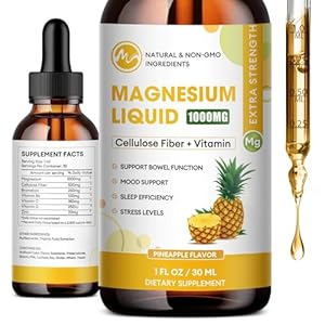 M inch Magnesium Glycinate Liquid, High Absorption Magnesium Liquid Drops with Cellulose Fiber, Bromelain, Vitamin B6, C, D, Zinc, Magnesium Supplement for Kids and Adults, Pineapple Flavor, 2 Pack