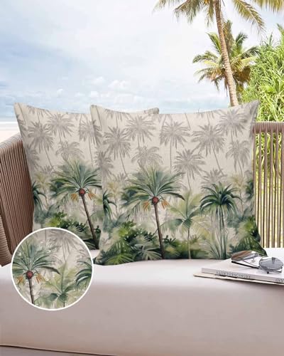 HELLOWINK Outdoor Pillows Waterproof Pillow Covers Set of 2 Farmhouse Tropical Palm Tree Polyester Throw Pillow Covers Garden Cushion Case for Patio Funiture Sofa Decoration 26x26inch Summer Plant