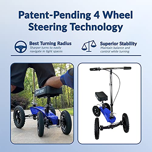Kneerover All Terrain Fusion Knee Scooter Patent Pending Crutch Alternative With 4 Wheel Steering (Elec Blue) #TOP1