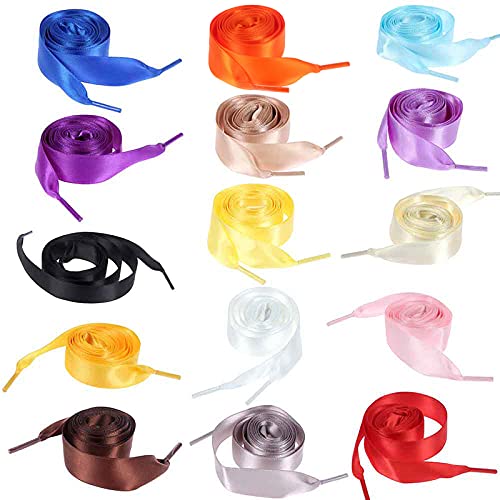 RONRONS 15 Paar Satin-Schnürsenkel 2 cm breit Flache Schnürsenkel für Sneaker, zufällige Farbe Cover
