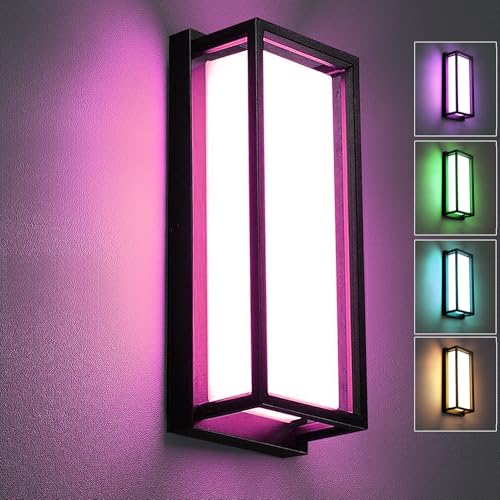 iYogaled LED Smart Wall Sconces, 1Pack RGB Color Changing Outdoor Wall Light Fixtures, Exterior Lighting Fixtures via Tuya App Control, IP65 Waterproof Outside Light Fixtures for House Porch Yards