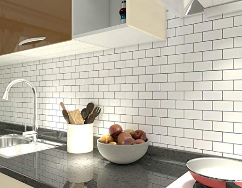 Art3d 10-Sheet Peel and Stick Backsplash, 12 in. x 12 in. Subway 3D Wall Panels, Mono White with Gray Grout - Image 3
