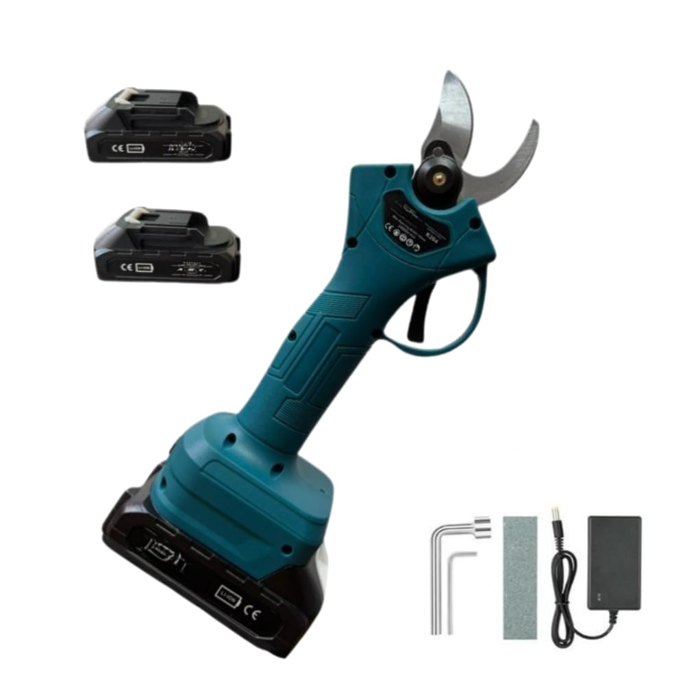 Forbici da Potatura a Batteria 48V con 2 Batterie – Forbice Potatura Elettrica Professionale per Rami e Giardino, Impugnatura Ergonomica Antiscivolo per Potatura Precisa