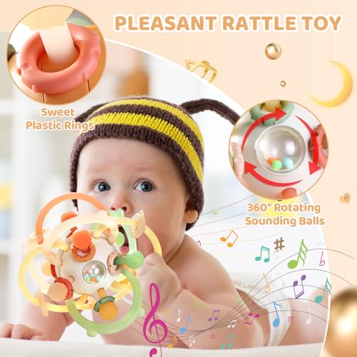 Image of Baby Rattle Ball Teething Toys for 0 3 6 9 12 18 Months Boys Girls, Brown