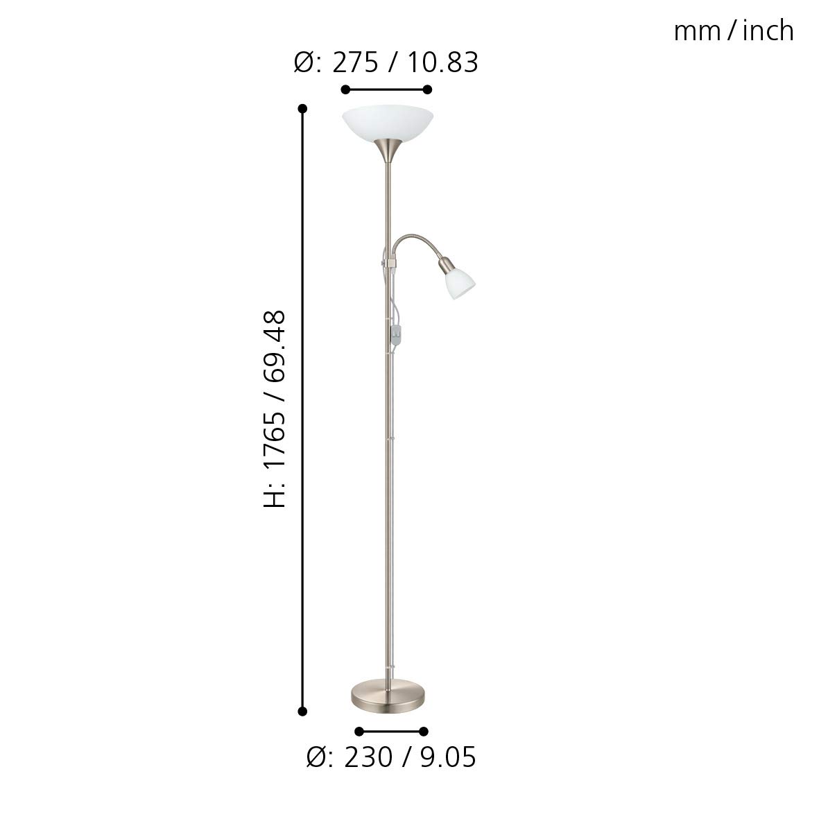 Eglo 82842 Lampe de Pied 022 Up2, Acier, Nickel Mat