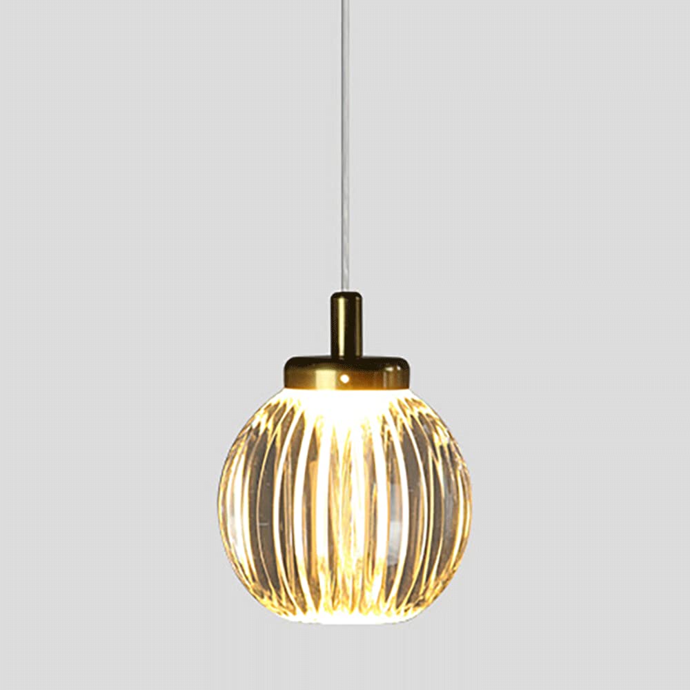 Złota metalowa lampa wisząca z pasiastym szklanym kloszem, nowoczesna lampa wisząca LED, kreatywny żyrandol w kształcie ziemi, nocne lampy wiszące, proste w stylu nordyckim lampy wiszące 5W -