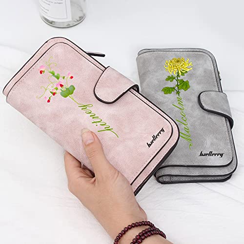 Personalised Photo Wallet with Name and Birth Flower Custom Women Long Leather Wallet Large Capacity Clutch Ladies Purse with Multiple Card Holders Gifts for Her Birthday Mother's Day4