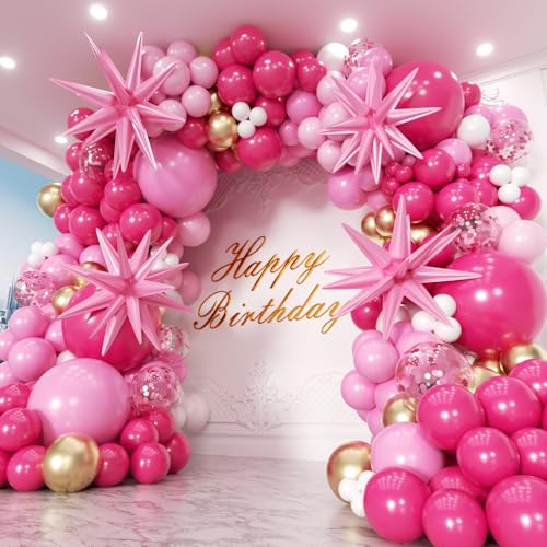 Hot Pink Balloons Garland Arch Kit 180pcs with Star - 22 18 12 10...