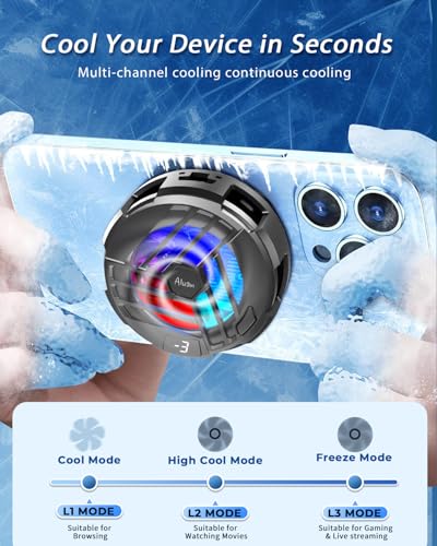 Image of Aluan Magnetic Phone Cooler for Gaming, Fast Semiconductor Cooling Chip, 3-Speed LED Display Mobile Cooler, Portable Cell Phone Radiator for iOS and Android