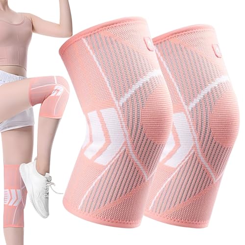 Knee Brace Support for Women, 2 Pack Knee Compression Sleeves for Knee Pain, Knee Support for Arthritis Running Hiking Sports Fitness Injury Recovery (M)