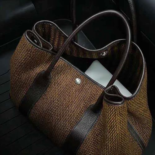 Bolso tote grande para mujer – Bolso de mano vintage tejido con asas de cuero sintético, bolso casual para hombro para trabajo, viaje y compras miniatura 7