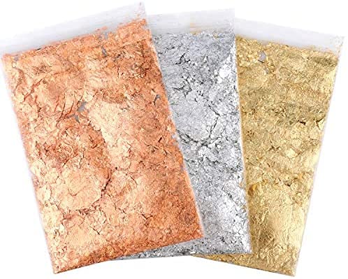 Gold Foil Flakes for Resin, Imitation Gold Foil Flakes Metallic Leaf for Nails, Painting, Crafts, Slime and Resin Jewelry Making (Gold, Silver, Copper Colors) (Color - Gold, Silver & Rose Gold) (Pack of 3, 3gm Each)-image-28