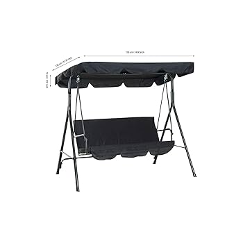 Sun Canopy For Hollywood Swing Replacement Roof Garden Swing 3 Seat Cover 190t Polyester Black