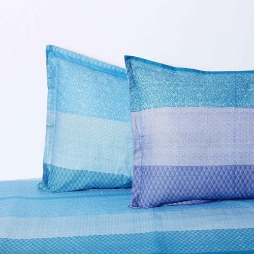 Image of Swayam Pure Cotton King Bedsheet with 2 Pillow Covers | Size 108 x 108 inch | 160 TC | Striped Design | Soft Breathable Bed Sheet | Comfortable & Durable for Bedroom - Blue