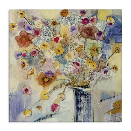 Stupell Industries Painted Flowers Line Drawing Stretched Canvas Wall Art, 17 x 1.5 x 17, Multi-Color