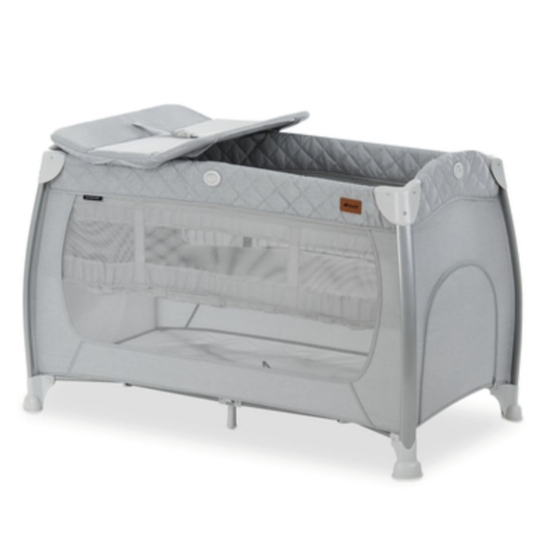 hauck Reisebett Play N Relax Center mit Wickelauflage, höhenverstellbar und seitlichem Einstieg - Quilted Grey