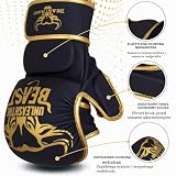 BEAST RAGE Rękawice MMA dla mężczyzn Kobiety Regulowane podparcie nadgarstka Otwarte dłonie Sztuki walki Grappling Sparring Muay Thai Walka Taekwondo Kickboxing Trening bokserski (Złoty, S/M)