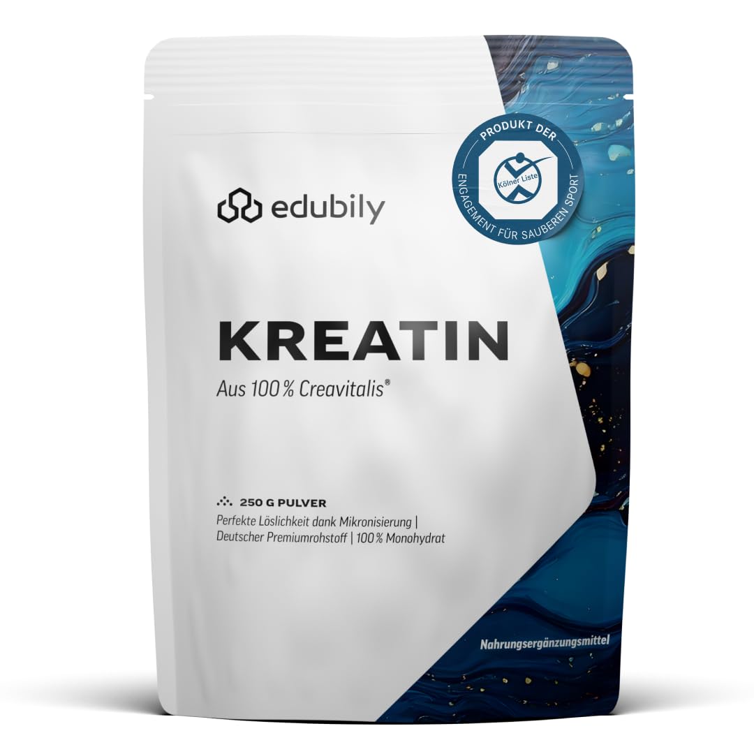 edubily® Creatin Monohydrat - Kreatin Pulver als Bestandteil einer bewussten Trainingsroutine - mit Creavitalis® Markenrohstoff aus Deutschland - 1 Portion täglich (250 g, vegan)