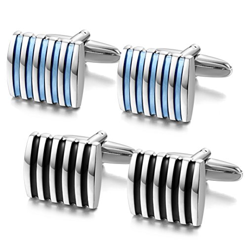 Jstyle Black Blue Cufflinks for Men Shirt Cufflinks Set Unique Business Wedding