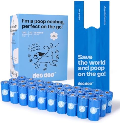 Hundekotbeutel Biologisch Abbaubar mit Henkel Kotbeutel für Hunde mit Iris Duft 360 Stück 30 Rollen Spender Aus Recycelten Materialien Hergestellt 50% Speisestärke Auslaufsicher