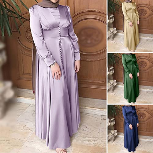 Abaya Dubaï en satin fluide au drapé fluide marron M - 2