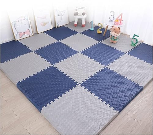 Image of SIGNATRON Puzzle Flooring || Kids Interlocking Play mat || Shops Mat || House Flooring || Play mats for Kids || 12 MM Thick (18 Tiles - 72 Square Feet, Navy Blue - Grey)