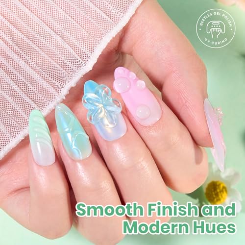 Image of Beetles Hema Free Gel Polish Set, 15 ML 6 Colors Pastel Cat Eye Pink Green Blue Glitter Gel Nail Polish Kit Soak Off UV Nail Art DIY at Home Salon Spring Summer Gift for Women