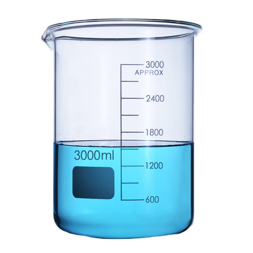 Vasos de precipitados de vidrio de forma baja, (1000ml 2000ml 3000ml 5000ml Vaso de laboratorio de borosilicato transparente, Vaso de medición de vidrio con graduación y pico vertedor, para laborato