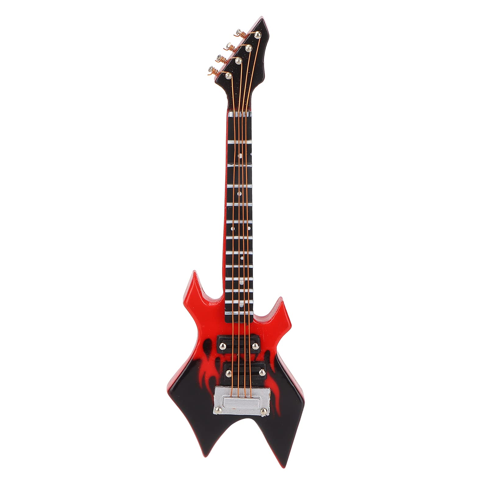 KIMISS Modelo de Instrumento de bajo Eléctrico Puntiagudo Hecho a Mano, Mini Decoración de Estatuilla de Instrumento Musical (Bajo eléctrico Punta roja de 10cm.)