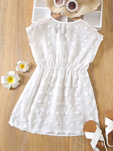 Wdirara Toddler Girl's Swimwear Sheer V Neck Sleeveless Chiffon Cover Up Beach Dress White 5Y #TOP1